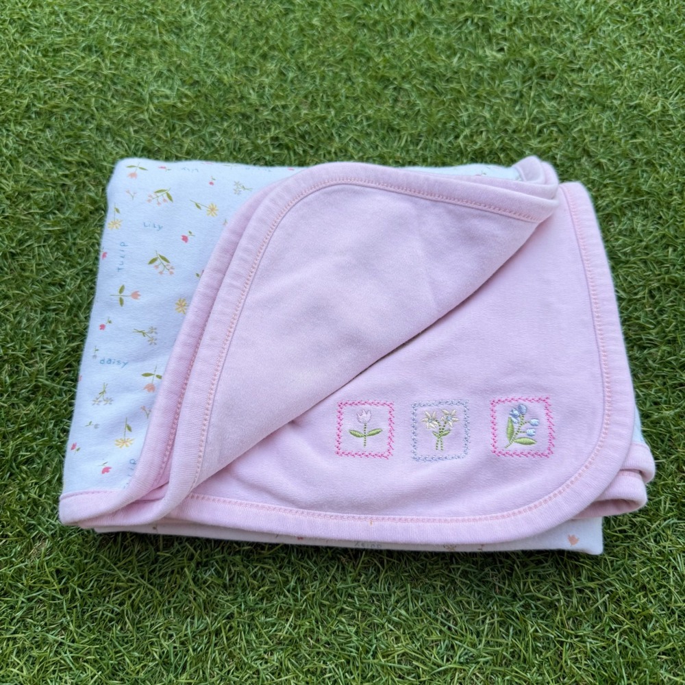 Vintage Gymboree Pretty in Pink Baby Blanket White pink Purple Flowers 2001